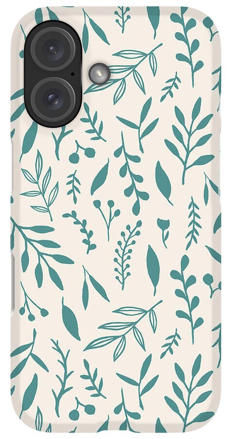 Teal Falling Leaves Pattern - Phone Case