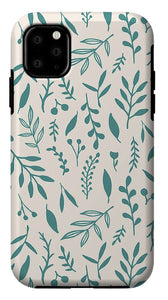 Teal Falling Leaves Pattern - Phone Case