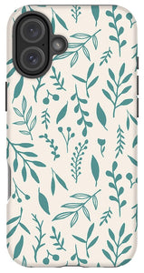 Teal Falling Leaves Pattern - Phone Case