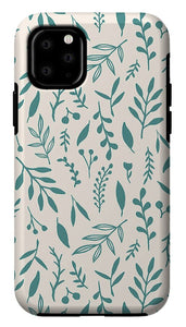 Teal Falling Leaves Pattern - Phone Case