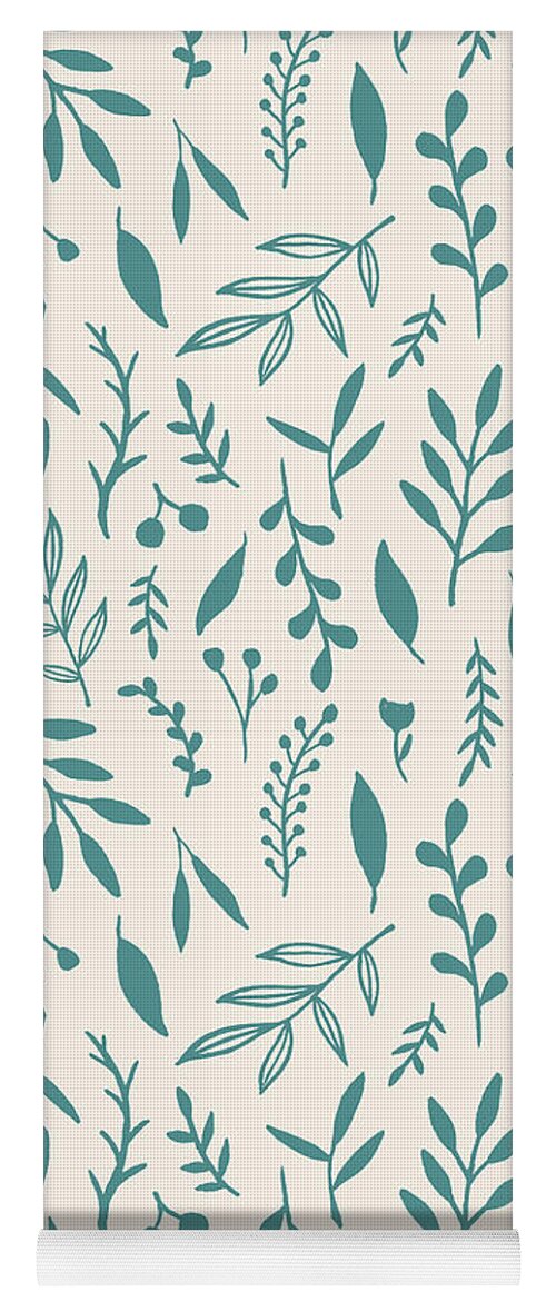 Teal Falling Leaves Pattern - Yoga Mat