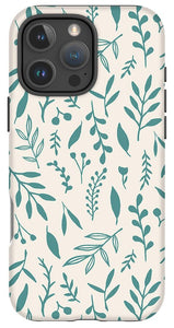 Teal Falling Leaves Pattern - Phone Case