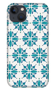 Teal Watercolor Tile Pattern - Phone Case