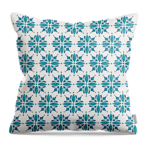 Teal Watercolor Tile Pattern - Throw Pillow