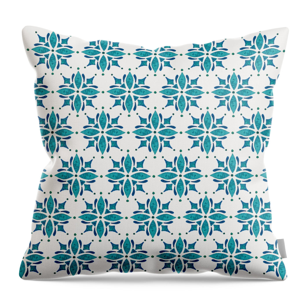 Teal Watercolor Tile Pattern - Throw Pillow