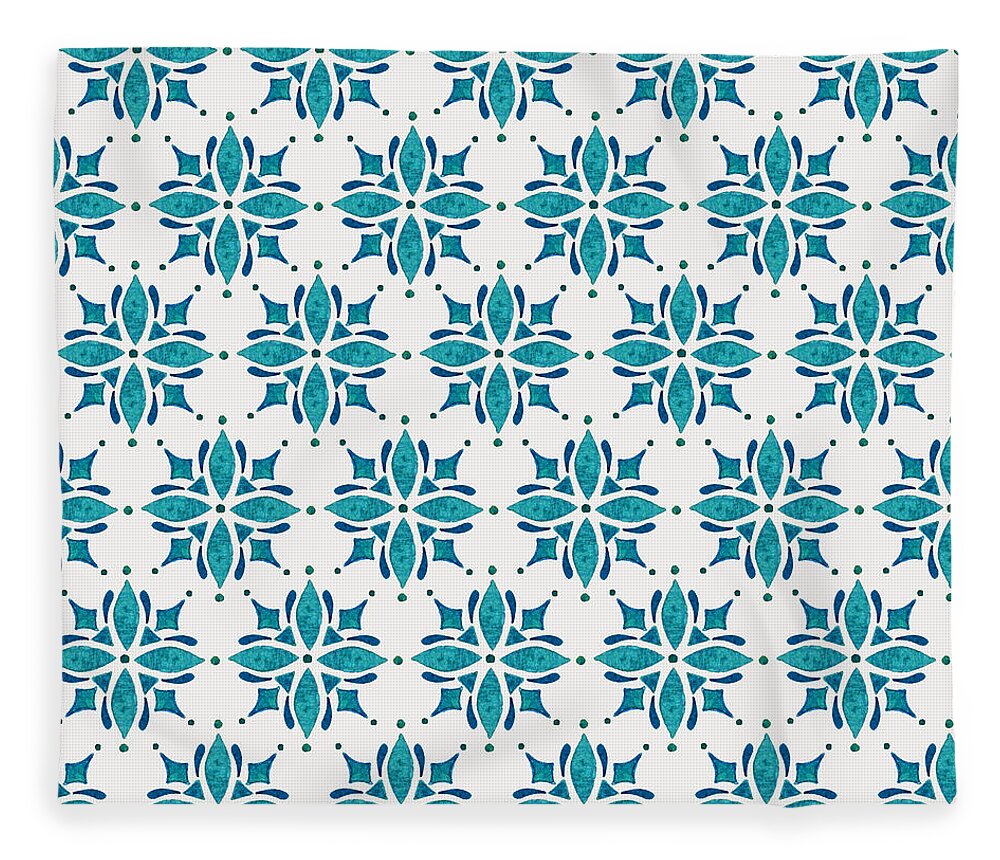 Teal Watercolor Tile Pattern - Blanket