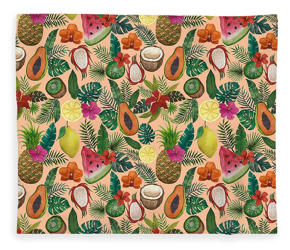 Tropical Fruit and Flowers Pattern - Blanket