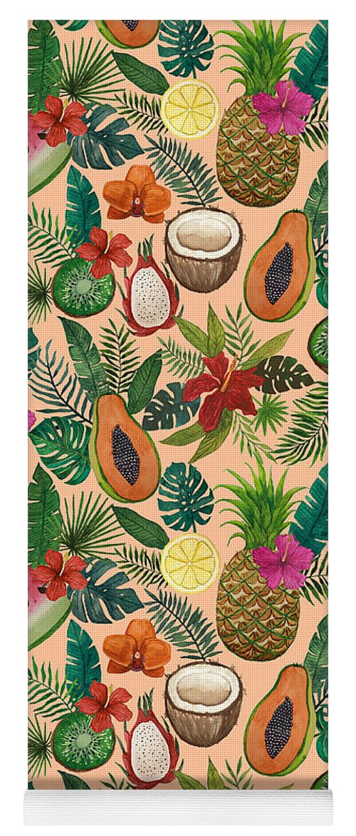 Tropical Fruit and Flowers Pattern - Yoga Mat
