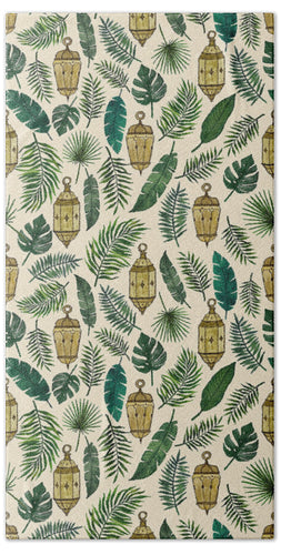 Tropical Lanterns and Leaves Pattern - Beach Towel
