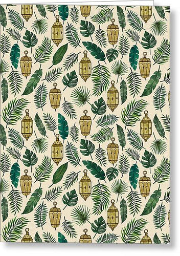 Tropical Lanterns and Leaves Pattern - Greeting Card