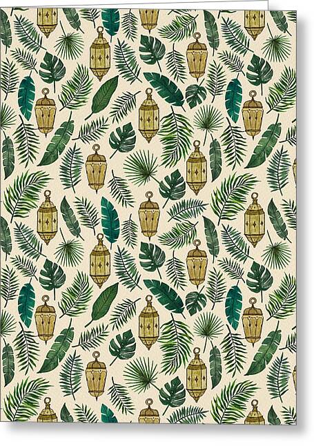 Tropical Lanterns and Leaves Pattern - Greeting Card