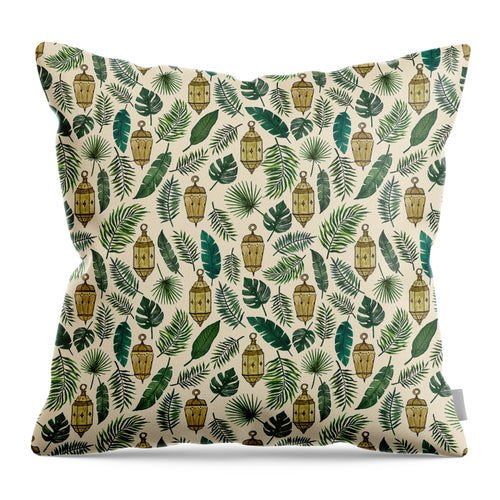 Tropical Lanterns and Leaves Pattern - Throw Pillow