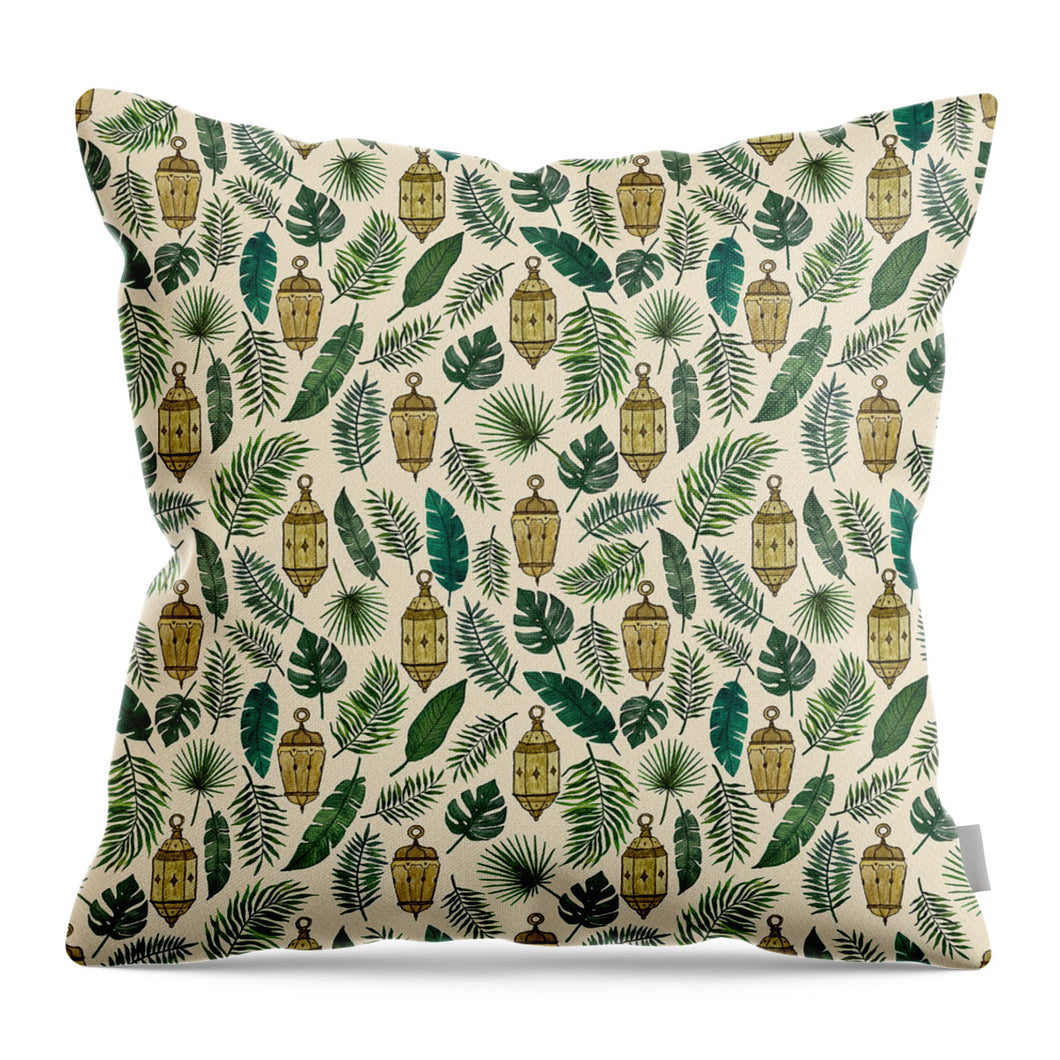 Tropical Lanterns and Leaves Pattern - Throw Pillow