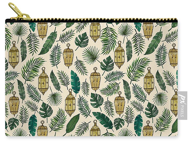 Tropical Lanterns and Leaves Pattern - Zip Pouch