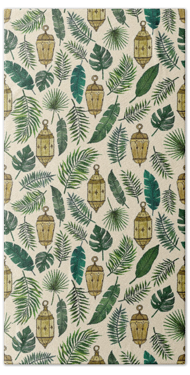 Tropical Lanterns and Leaves Pattern - Bath Towel
