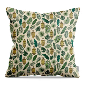 Tropical Lanterns and Leaves Pattern - Throw Pillow