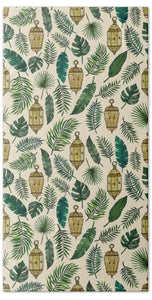 Tropical Lanterns and Leaves Pattern - Beach Towel