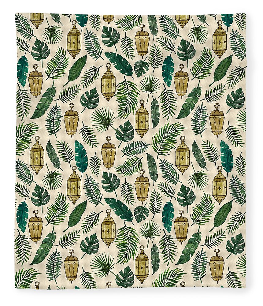 Tropical Lanterns and Leaves Pattern - Blanket
