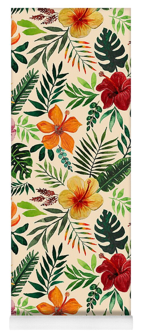 Tropical Watercolor Floral Pattern - Yoga Mat