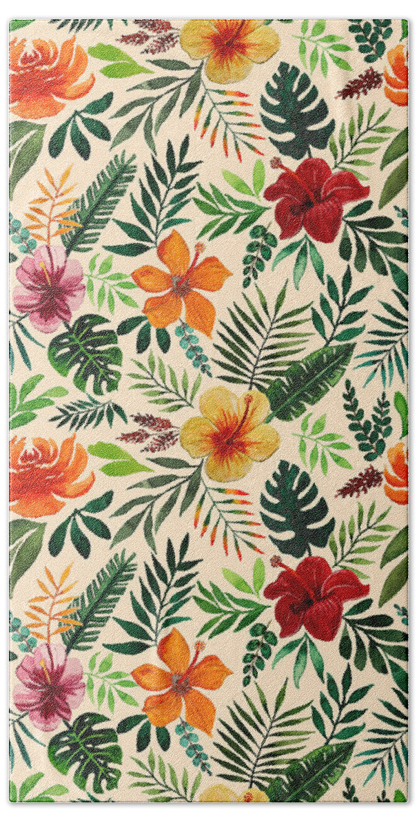 Tropical Watercolor Floral Pattern - Beach Towel