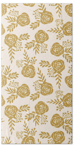 Warm Gold Floral Pattern - Beach Towel