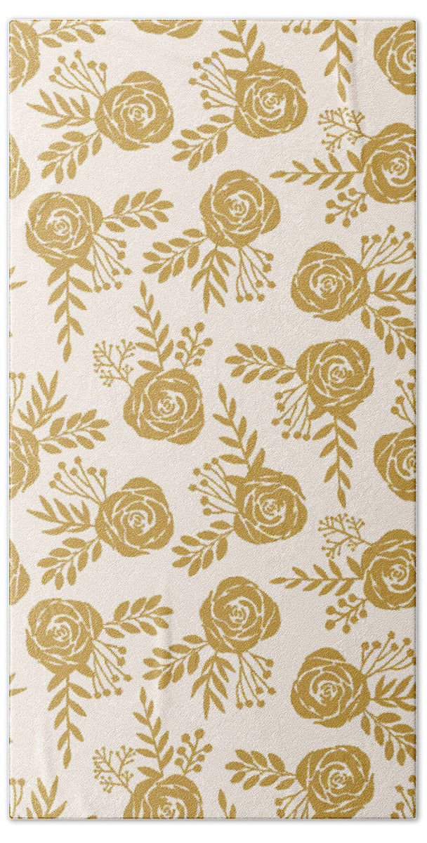 Warm Gold Floral Pattern - Beach Towel