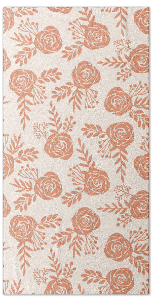 Warm Orange Floral Pattern - Beach Towel