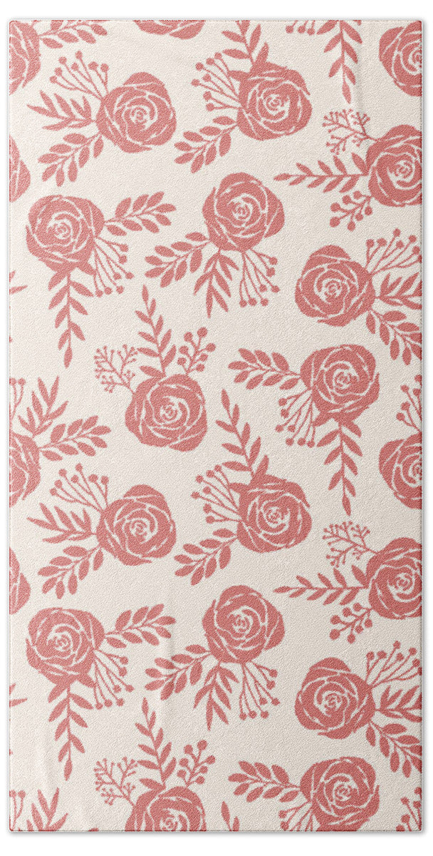 Warm Pink Floral Pattern - Beach Towel