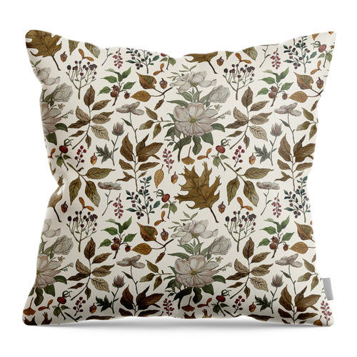 Watercolor Fall Leaves and Flowers Pattern - Throw Pillow