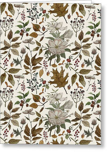 Watercolor Fall Leaves and Flowers Pattern - Greeting Card