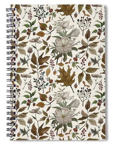 Watercolor Fall Leaves and Flowers Pattern - Spiral Notebook