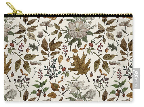 Watercolor Fall Leaves and Flowers Pattern - Zip Pouch