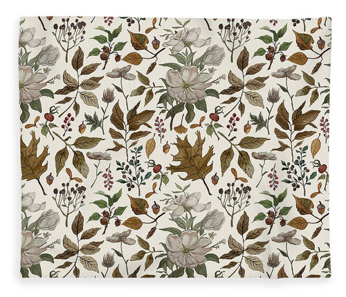 Watercolor Fall Leaves and Flowers Pattern - Blanket