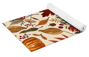 Watercolor Floral Pumpkin, Leaves, and Berries - Yoga Mat