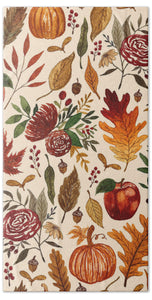 Watercolor Floral Pumpkin, Leaves, and Berries - Beach Towel