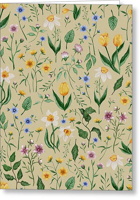Whimsical Spring Blooms Pattern - Greeting Card
