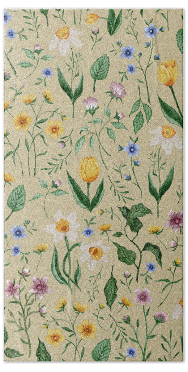 Whimsical Spring Blooms Pattern - Beach Towel
