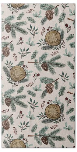 Winter Branches, Berries and Pine Cones - Beach Towel