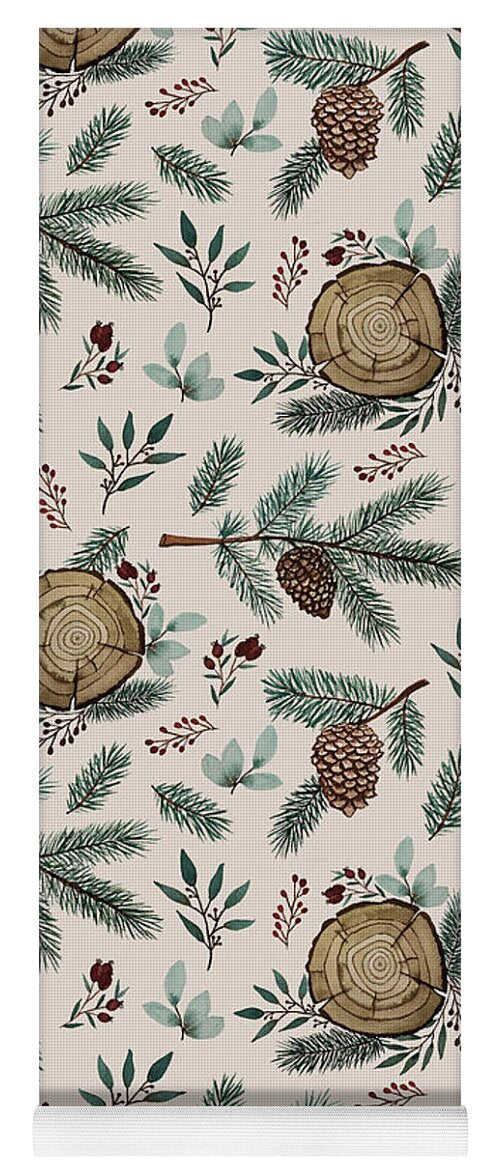 Winter Branches, Berries and Pine Cones - Yoga Mat