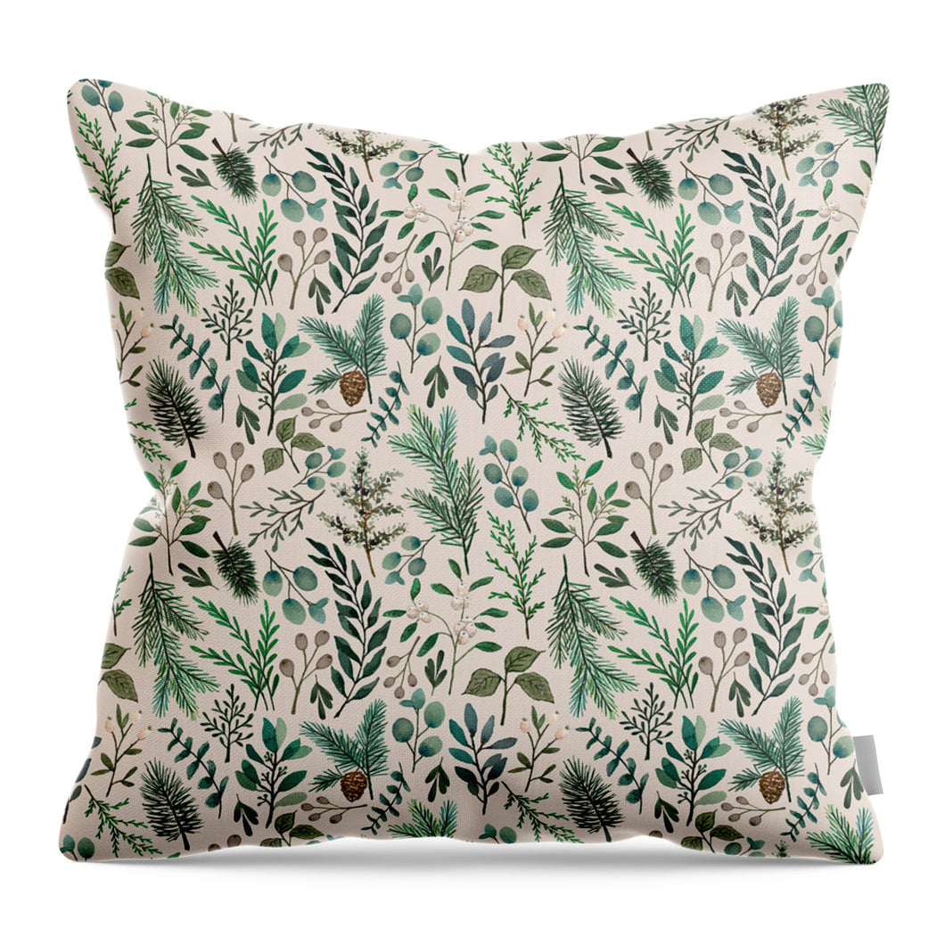 Winter Eucalyptus and Berry Pattern - Throw Pillow