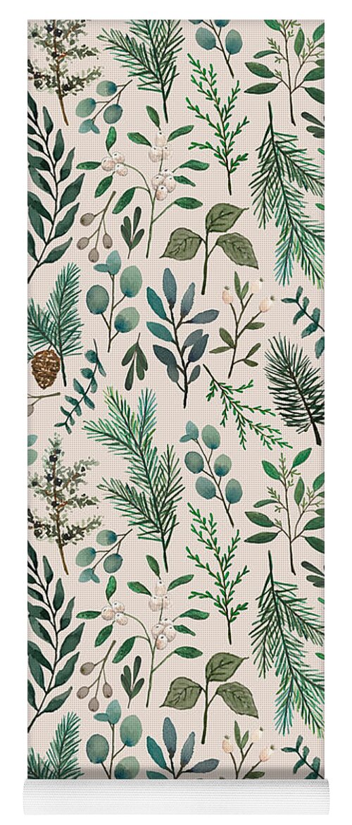 Winter Eucalyptus and Berry Pattern - Yoga Mat