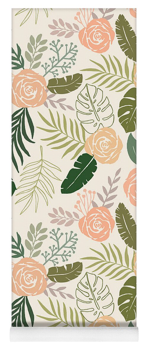 Yellow and Green Tropical Floral Patten - Yoga Mat