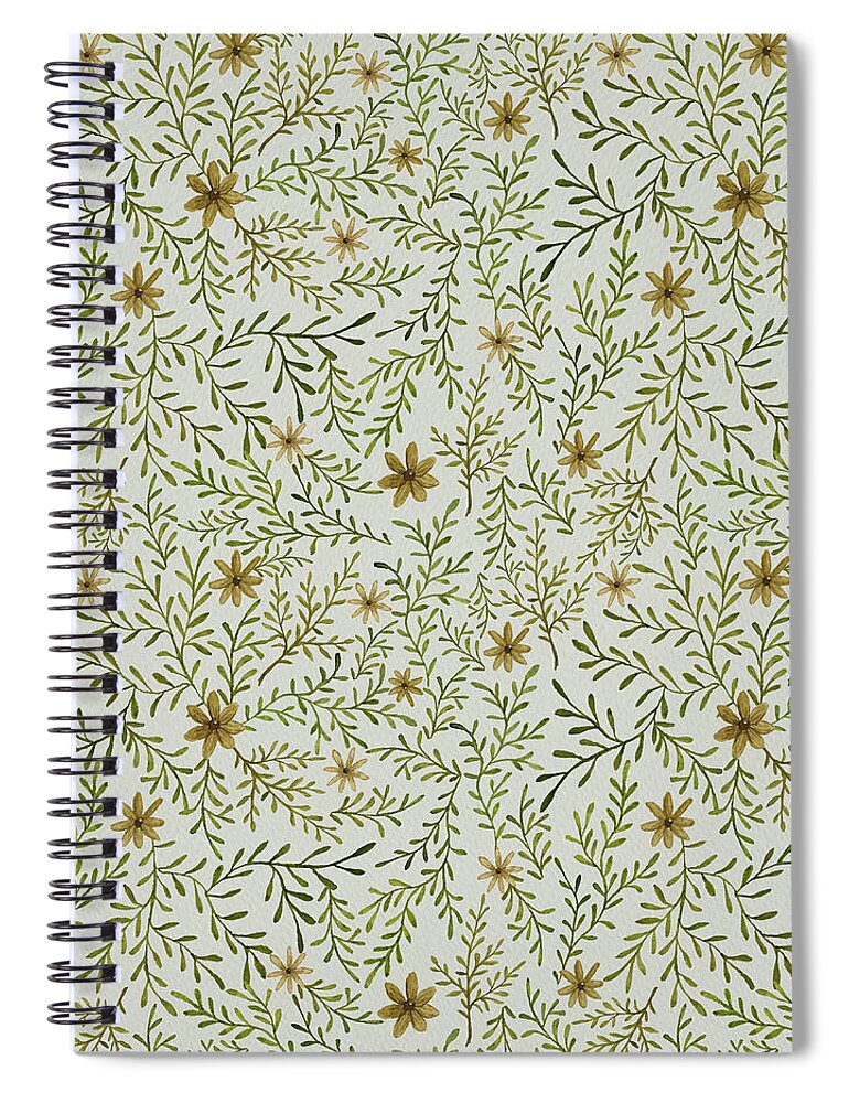 Yellow Flowers and Branches Pattern - Spiral Notebook