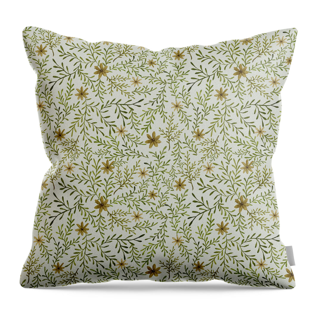 Yellow Flowers and Branches Pattern - Throw Pillow