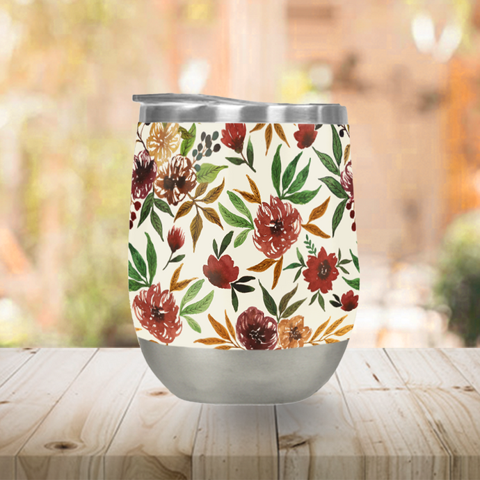 Autumn Flowers Stemless Wine Tumbler