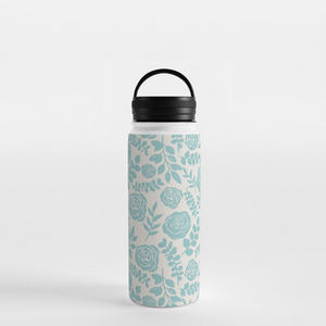 Baby Blue Floral Handle Lid Water Bottle