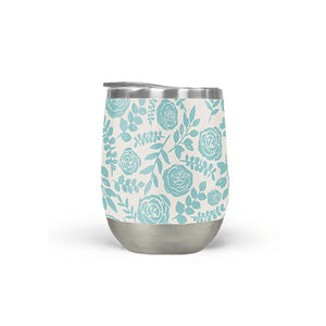 Baby Blue Floral Pattern Stemless Wine Tumbler