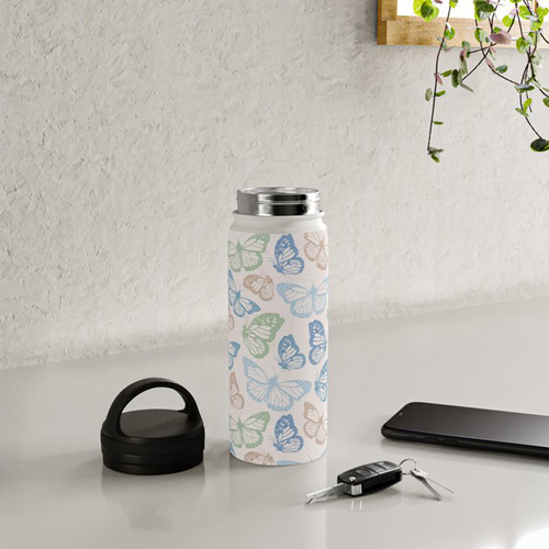 Blue Butterfly Handle Lid Water Bottle