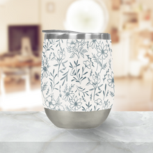 Load image into Gallery viewer, Blue Gray Flower Stemless Wine Tumbler