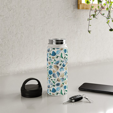 Load image into Gallery viewer, Blue Ink Floral Handle Lid Water Bottle